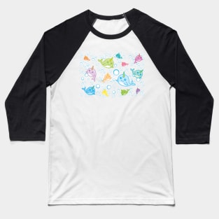 Colourful Narwhal (Sea Unicorn) Pattern Baseball T-Shirt